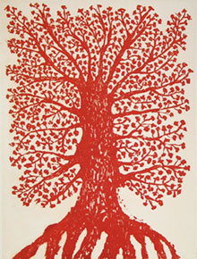 Marina Strocchi, Red Tree 2007, etching and chine colle, image size: 32.8 x 24.8cm, edition of 30 (image courtesy the artist and Northern Editions)