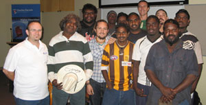 VTE Music Lecturer Cain Gilmour with members of the Santa Teresa Community
