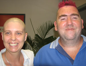 Two shaved heads are better than one: Amander Dimmock and Geoff Reid show off their new hairstyles