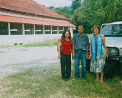Senora Yuliaty Brito, Senor Marcolino Estevao Fernandes e Brito and Helen Haritos at the faculty of Agriculture laboratory, Hera, just outside of Dili